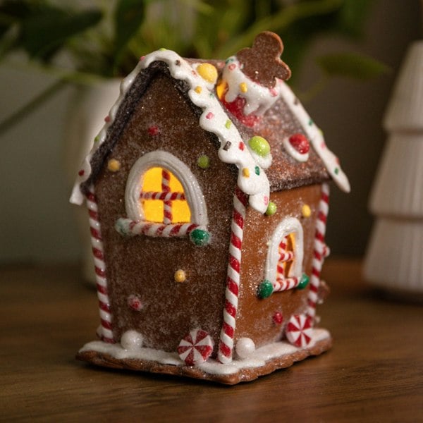 Samuel Alexander 14cm Battery Operated Light up Gingerbread Candy Cottage with Warm White LEDs