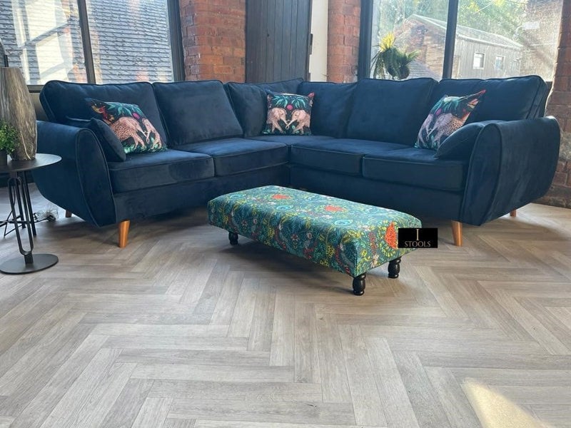 ISTOOLS Green Printed Fabric Multicolour Footstool Bench – Stylish, Comfortable & Multi-purpose