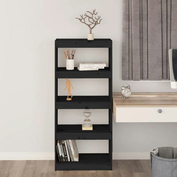 Berkfield Book Cabinet/Room Divider Black 60x30x135.5 cm Solid Wood Pine