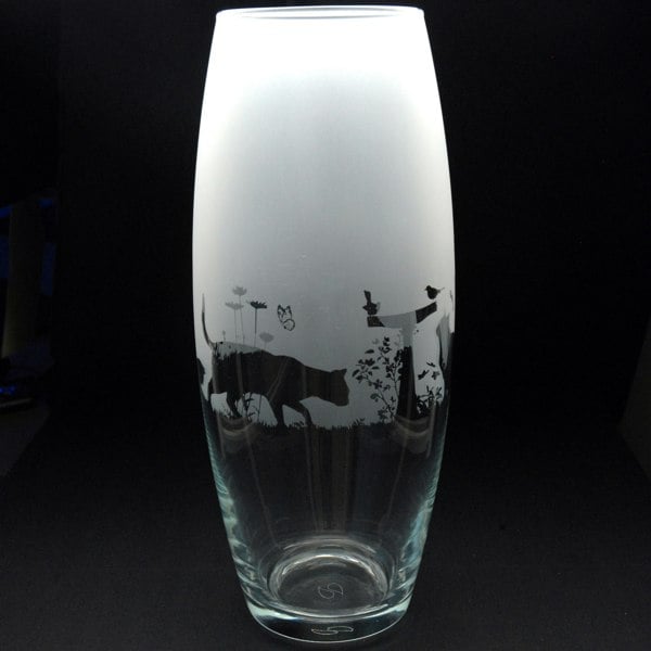 Glyptic Glass Art Cat Glass Botanica Vase - Hand Etched/Engraved Gift