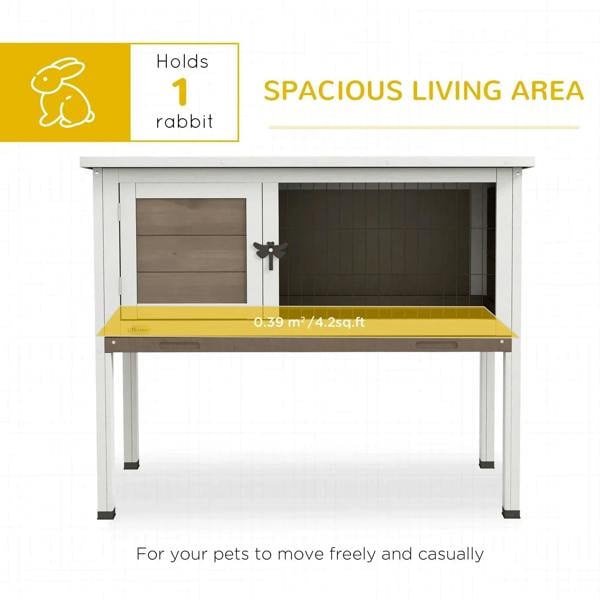 Brown wooden guinea pig hutch with open interior and slide-out tray base
