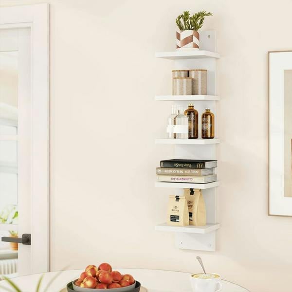 Havendro White 5 Tier Vertical Wall Shelf Floating Storage Unit Decorative Display Shelf