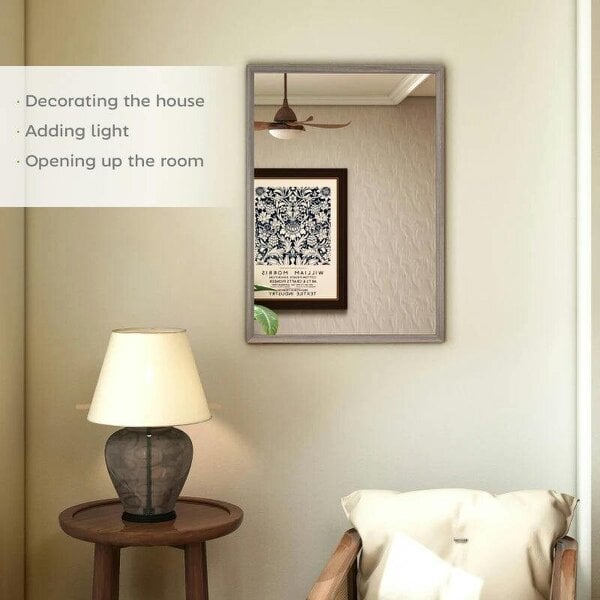 Bobobiy Wall Bathroom Mirror, 50 x 70 cm Wall-Mounted Mirror for Living Room, Bedroom, Hallway, Grey