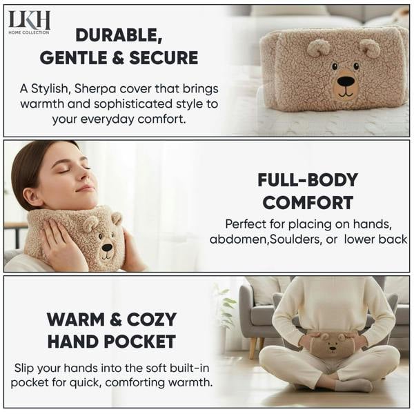 LKH HOME COLLECTION Hot Water Bottle with Cover & Adjustable Belt - 1L Rubber Hot Water Bag BPA Free Leak-Resistant & Durable Heat Massaging Bottle