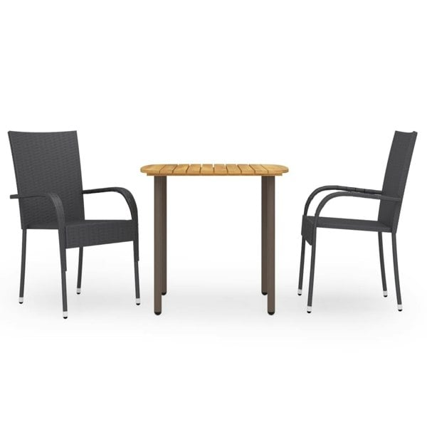 Berkfield 3 Piece Garden Dining Set Poly Rattan Black