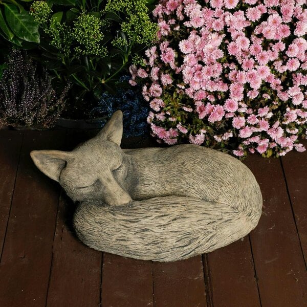 OSN Tranquil Large Cast Stone Sleeping Fox Garden Statue Garden Sculpture Ornament