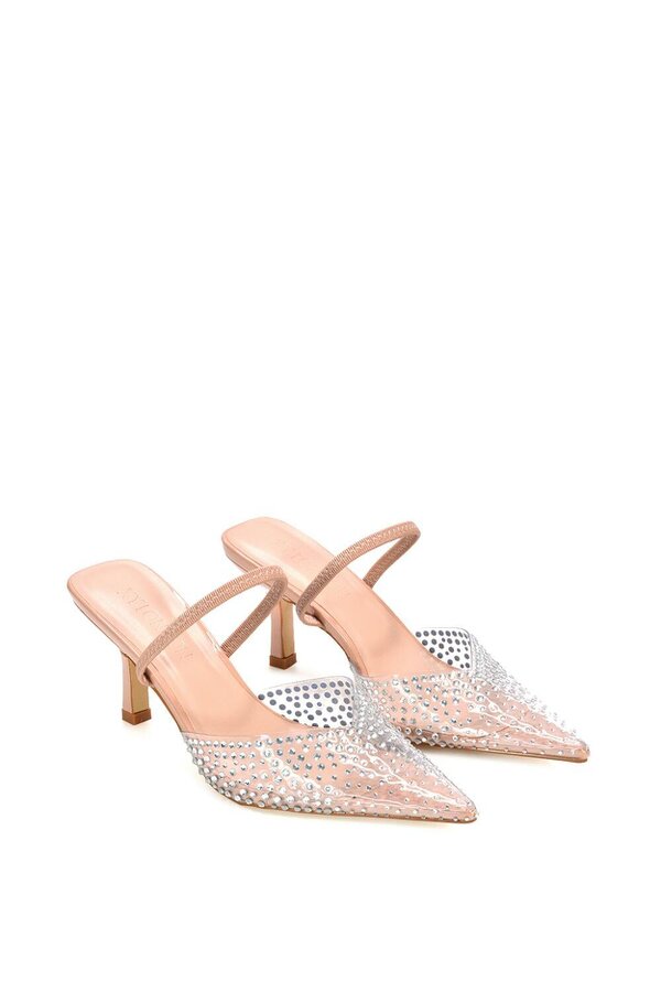 XY LONDON Clear Perspex Diamante Stiletto Heel Slingback Court Shoes