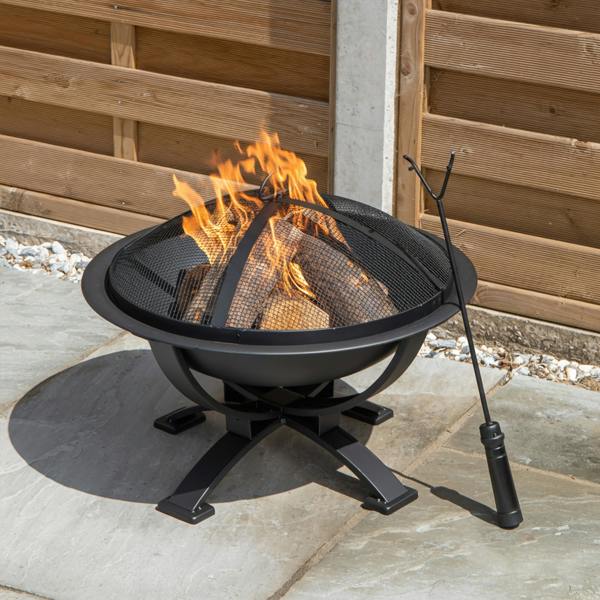 Samuel Alexander 43cm Black Steel Outdoor Garden El Clasico Firepit with Fire Poker