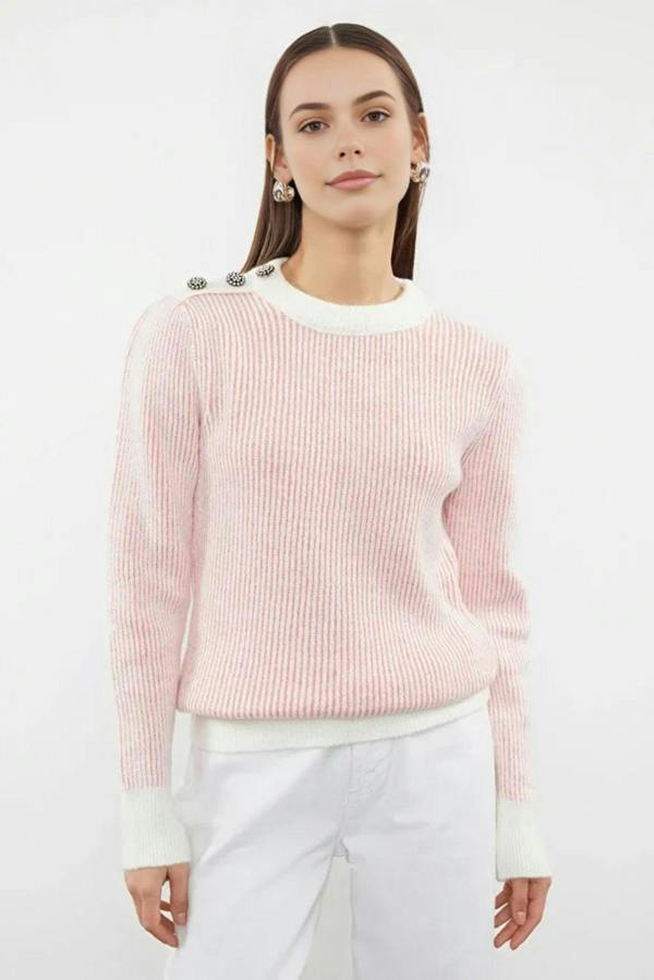 WOVCOR Soft Textured Knit Sweater with Button Details