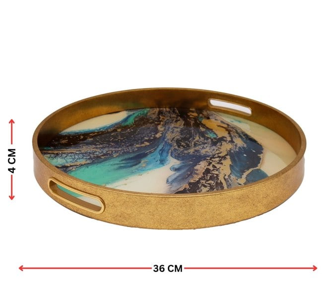 Maison des Cadeaux Round Gold Agate Theme Coffee Table Tray