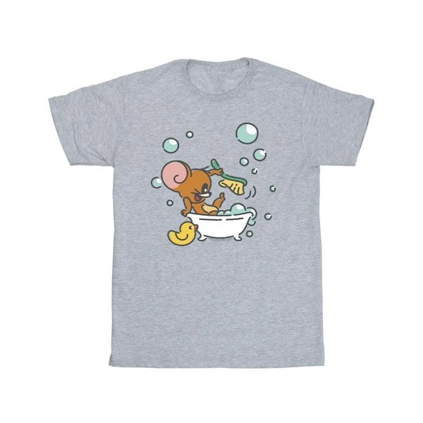 Tom And Jerry Girls Bath Time Cotton T-Shirt - Sports Grey