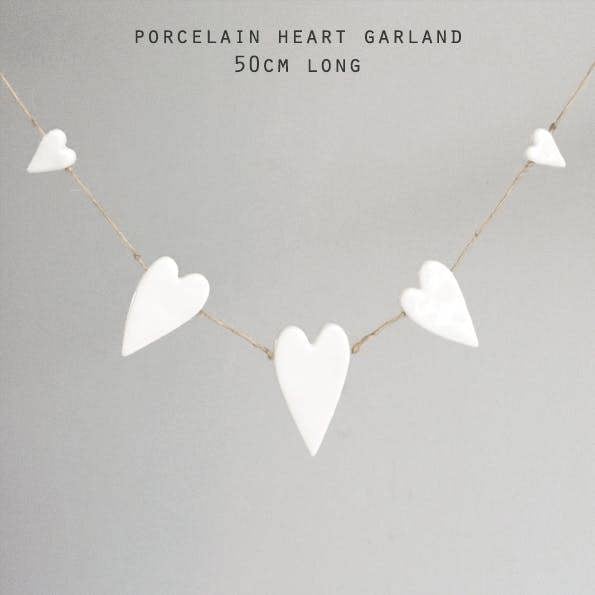 Porcelain Heart Garland – White Ceramic Hanging Hearts