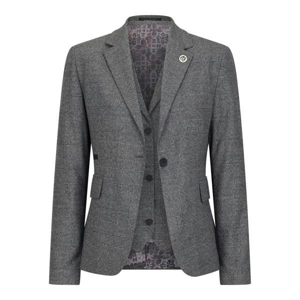 TruClothing Women's Grey Three-Piece Tailored Fit Suit in Prince of Wales Check