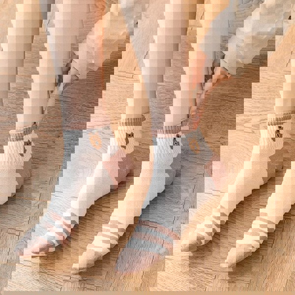 Anysox Anyfootwear 5 Pairs Size 5-9 Fashion Socks Four Seasons Bear Cartoon Striped Checkered Solid Colors Comfortable Casual Ankle Socks for Women