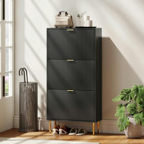 Bobobiy Elegant Three-Drawer Shoe Cabinet - Black