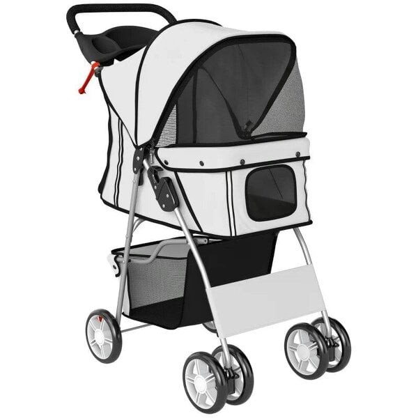 Dog Pram, Pet Stroller with Reflective Strips, Foldable Cat Stroller with 360° Swivel Wheels, Grey