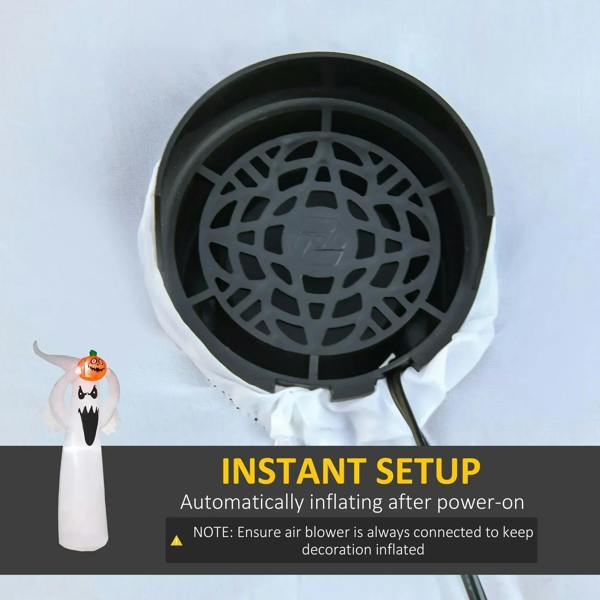 Inflatable ghost decoration showing round fan/air blower base