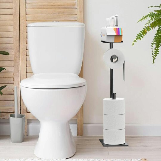 Havendro Toilet Paper Holder With Top Shelf Freestanding Black Weighted Base