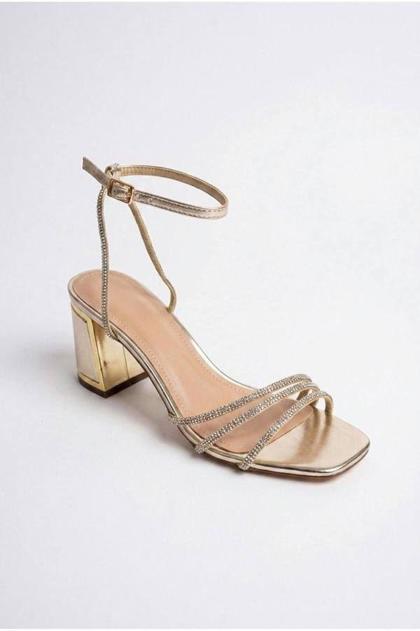 Cordelia Rhinestone Strap Block Heel Sandals | colour:GOLD