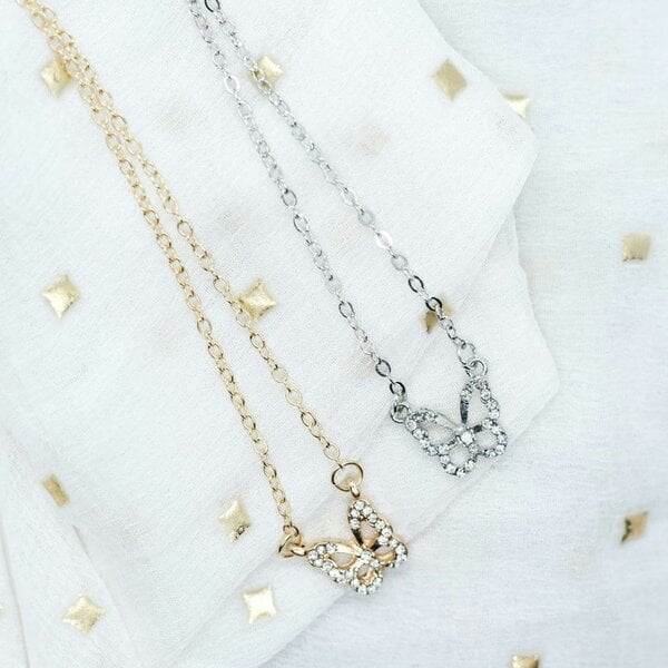 The Colourful Aura Silver and Gold Sparkly Dainty Butterfly Minimalistic Pendant Necklace