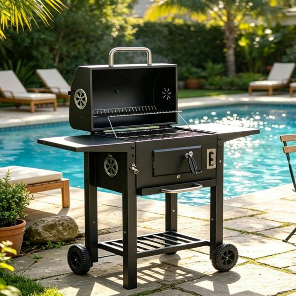 Gr8 Garden Large Portable Charcoal BBQ Grill with Warming Rack Outdoor Garden Steel Smoker BBQ Cooker