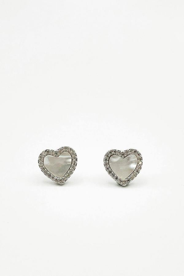 SVNX Diamante & Seashell Heart Earrings In Silver