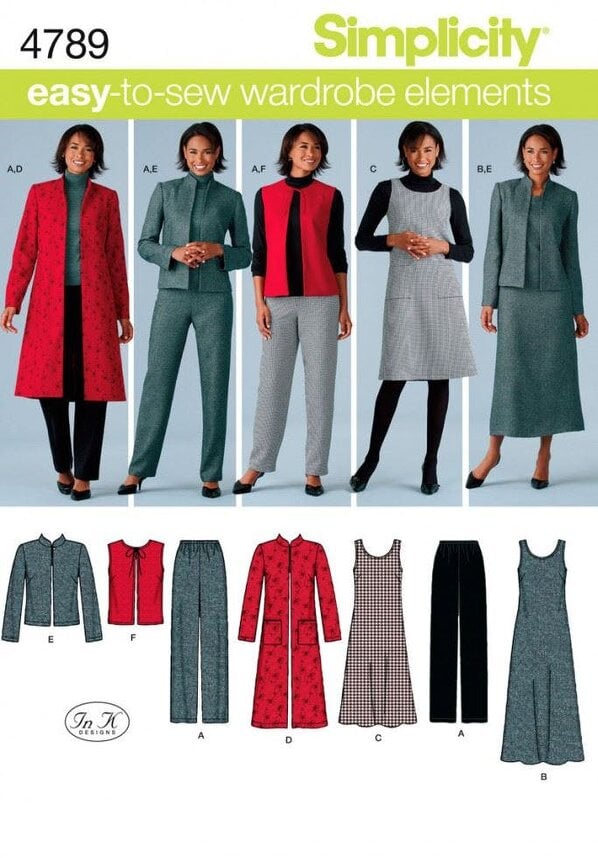 Simplicity Sewing Pattern 4789, Coats, Waistcoats, Dresses, Jackets, Trousers for Women, 10-12-14-16-18 - Intermediate