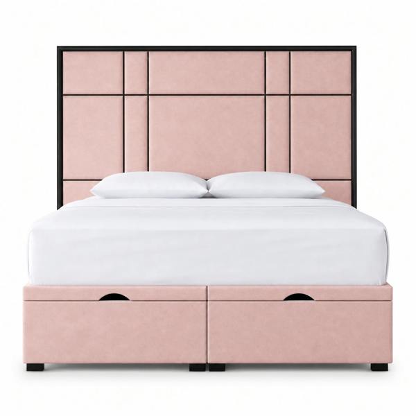 Great British Beds Alice Headboard with Contrast Border Divan Ottoman Bed - Pink Plush