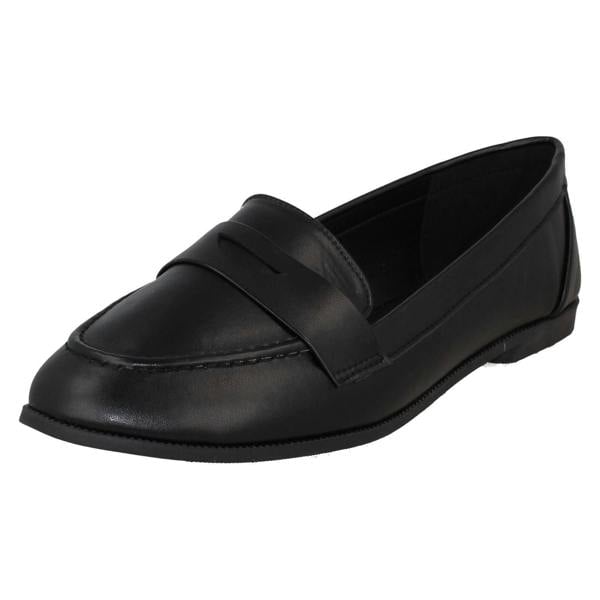Spot On Ladies Spot On Flat Loafer Saddle Trim Wide Fit Shoes F80561