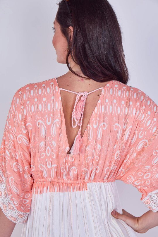 Boho Embroidered Maxi Dress with Tassel Tie – One Size (UK 8–14)