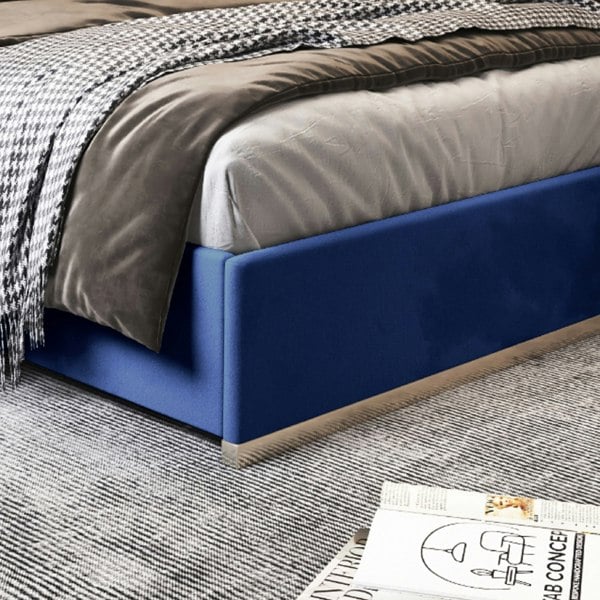 Casa Magna Bentley Upholstered Soft Velvet Metal Bed Frame - Blue