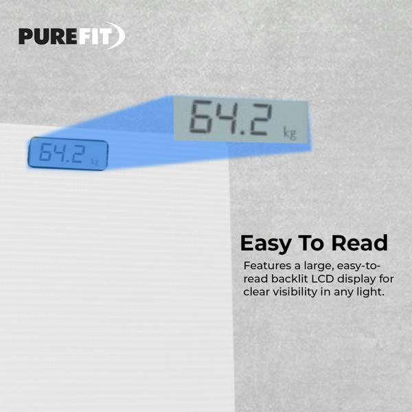 PUREFIT Digital Bathroom Scales - Ultra Slim Body Weight Scale with LED Display, Tempered Glass, 180kg Capacity 2XAAA Batteries Included
