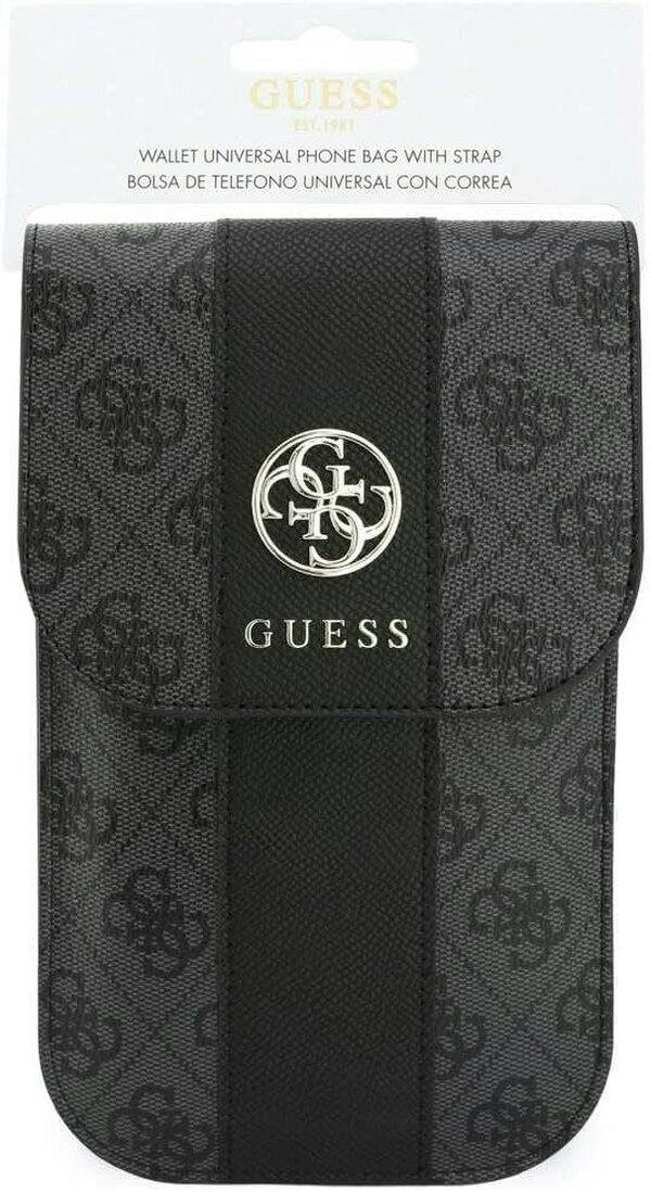 Guess 4G Round Classic Logo Stripes Universal Phone Pouch with Strap Black - GUWB6PG4S4RK