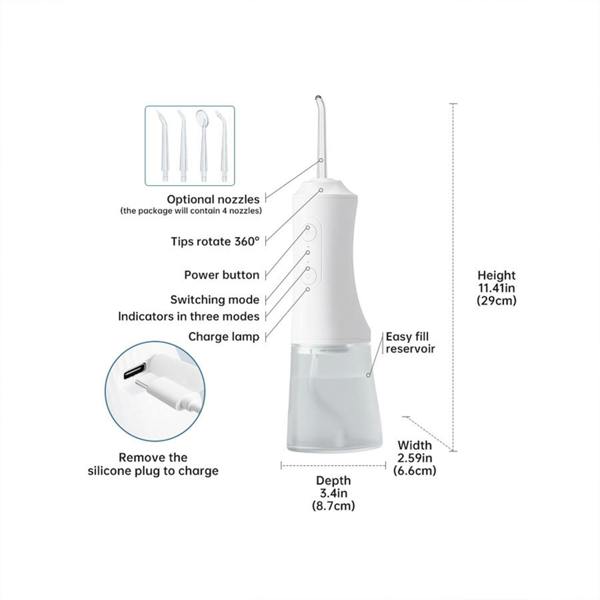 Dragodirect Dental Water Flosser with Tank & 4 Jet Tips Oral Irrigator