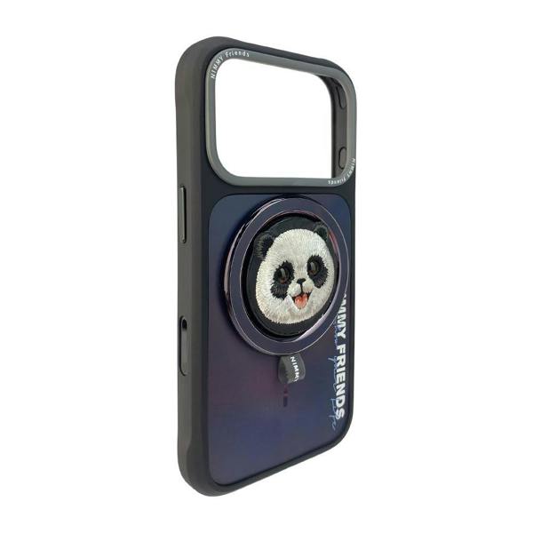 Nimmy Friends Nimmy Big Eye Cute Pet Travel Panda Face Case with Detachable MagSafe Grip for iPhone 17 Pro Max 6.9" Black Grey