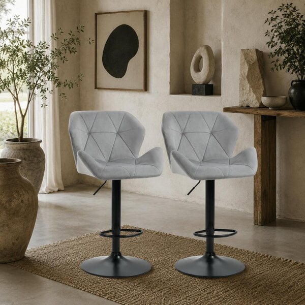 Wyld Haus Savi Velvet Grey Adjustable Swivel Bar Stools Set Of 2 With Sculpted Seat And Footrest