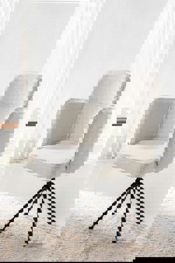 Living and Home White Upholstered Leisure Swivel Chair with Metal Legs