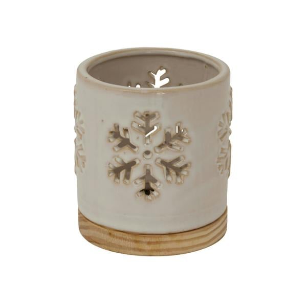 Hill Interiors Ceramic Snowflake Christmas Candle Holder - White - 