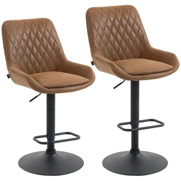 Set of two faux leather retro bar stools with diamond stitching, round swivel bases