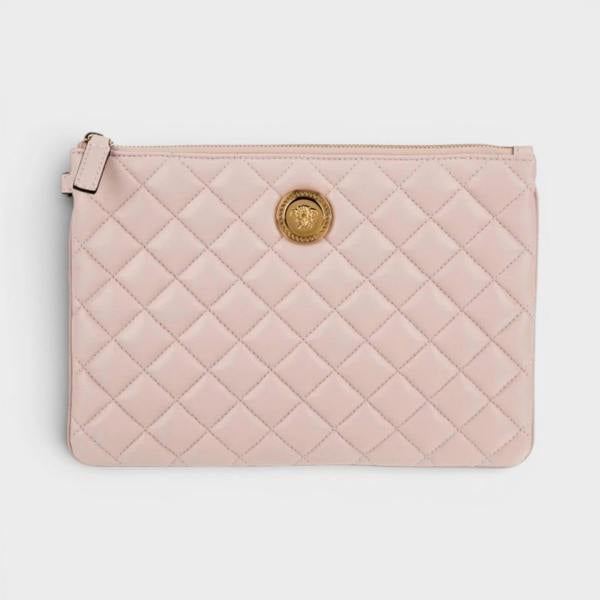 Versace Logo Medusa Quilted Pouch Soft Pink Gold