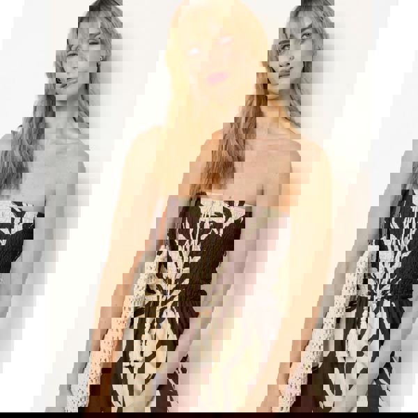 Blue Vanilla Printed Bandeau Tie Neck Shirred Jumpsuit