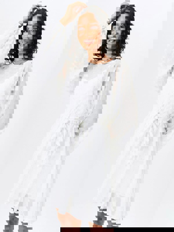 Gini London Ivory Long Sleeve Chiffon Foil Mini Dress