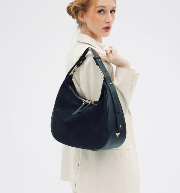 Apatchy London The Charlie Navy Suede Bag