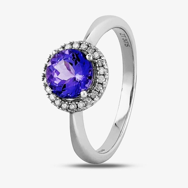 T. H. Baker 9ct White Gold Round Tanzanite and Diamond Halo Ring OJR0099-T2A