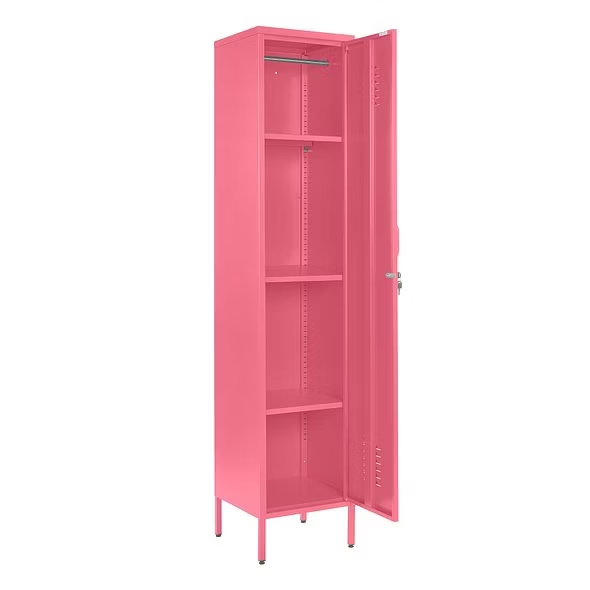 MMT Furniture Designs Metal Tall 3 Shelve Locker Cabinet, 1 Door Wardrobe Storage Cupboard for Home or Office