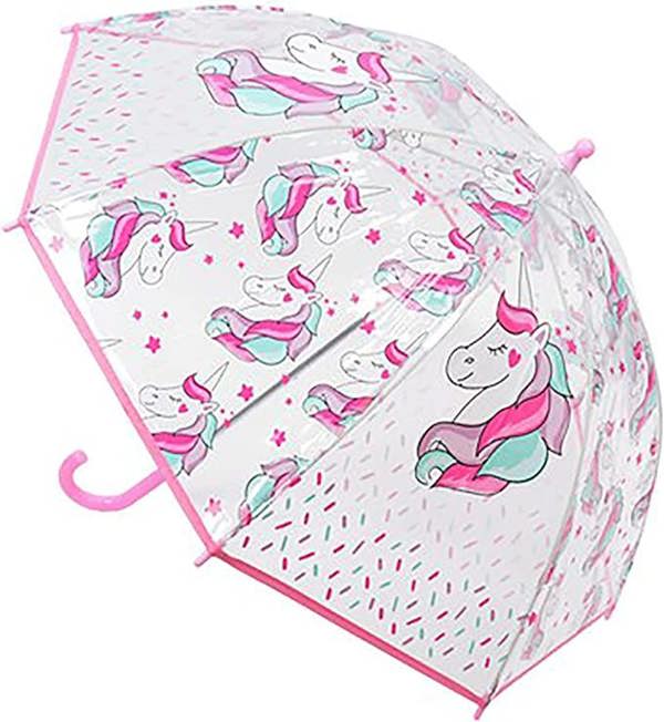 KAV Kids Transparent School Umbrella Boys and Girls - Sweet, Beautiful, Lightweight Design Dome Parasol for Your Child (Unicorn)