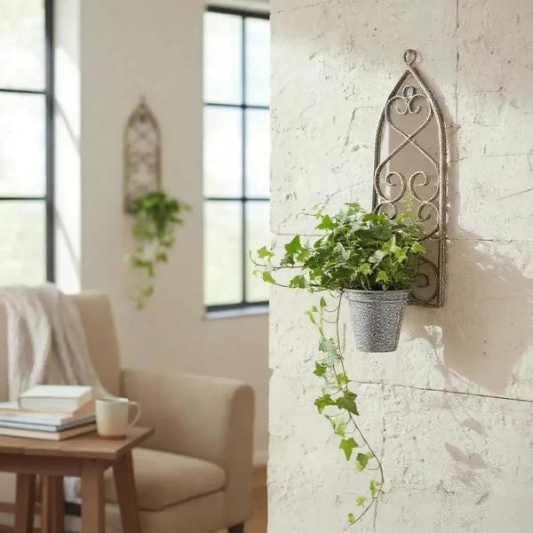 56cm RUSTY WALL MIRROR WITH SINGLE PLANTER