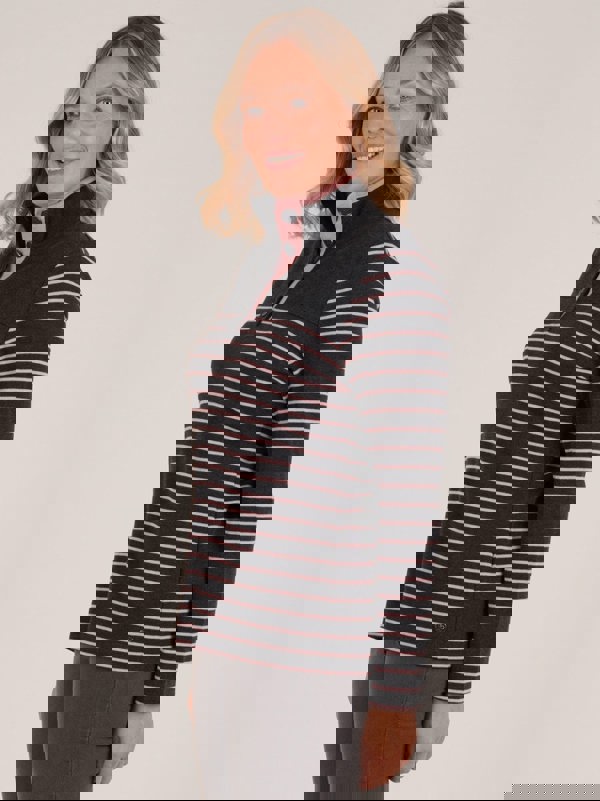 PennyPlain Striped Funnel Neck Top - Charcoal