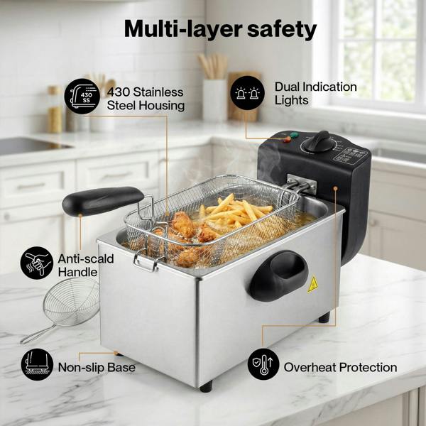 Spector Deep Fat Fryer 3L Electrical Stainless Steel Removable Frying Basket