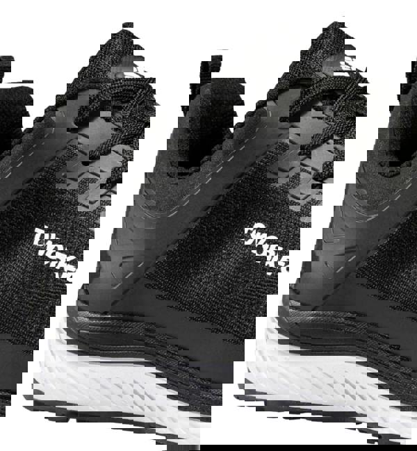 TOWORKFOR Super Set Mens/Womens Composite S1P Safety Trainers, close-up of black safety shoes showing durable construction and branding.